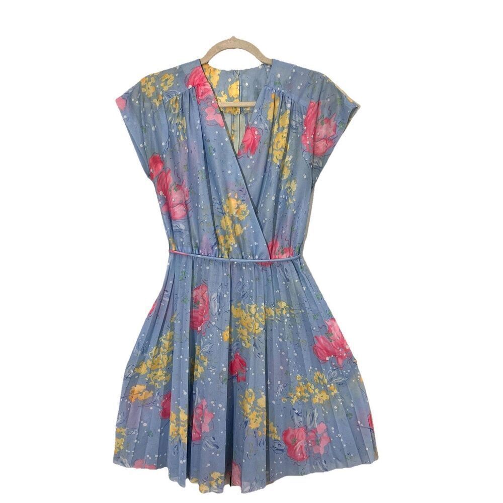 Vintage 60s? Toni Todd Babydoll Dress Size‎ S Semi Sheer Floral Pleated Romantic